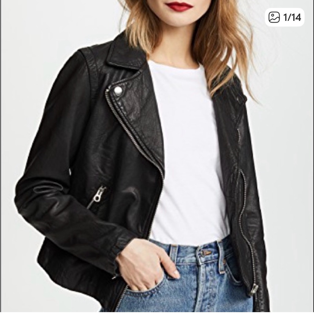 Madewell Washed Black Leather Moto Jacket With Brass Detailing